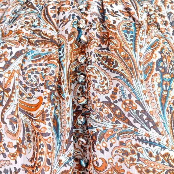 RACHEL ZOE Women’s Neutral Paisley Sheer Blouse Medium Boho Balloon Cropped - Picture 4 of 11